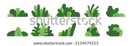 Shrub bush shrubbery tree simple abstract flat cartoon vector illustration. Set of garden green plant isolated on white background. Eco element, foliage silhouette, stylized ecology decorative object Royalty-Free Stock Photo #2154074253