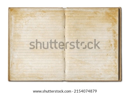 Vintage blank open notebook isolated on white