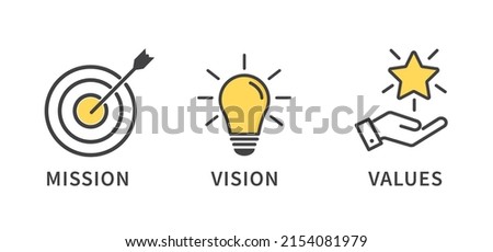 Mission, Vision and Values icon.  Organization mission. Success and growth concepts. flat design. Vector illustration Royalty-Free Stock Photo #2154081979