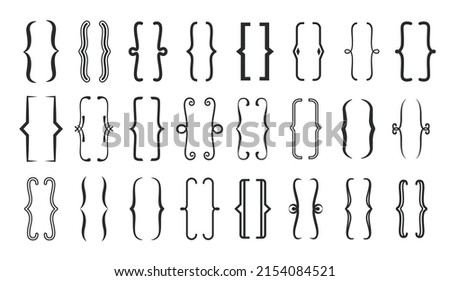 Parenthesis text brackets. Curly, round, square, elegant frames of vector punctuation marks. Isolated black line shapes of figured parentheses, brackets and braces, calligraphy Royalty-Free Stock Photo #2154084521