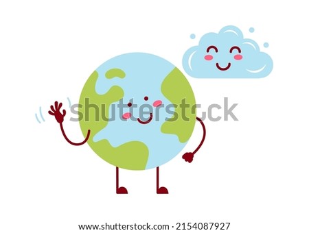 Planet Earth and Cloud Cartoon characters. Vector illustration