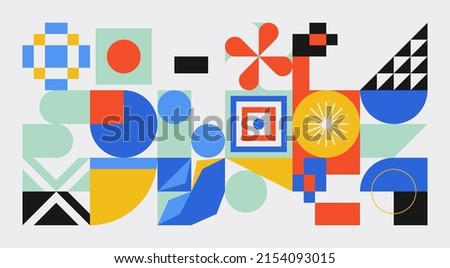 Bauhaus inspired abstract artwork made with vector design elements and bold geometric shapes for poster, cover, art, presentation, prints, fabric, wallpaper and etc.