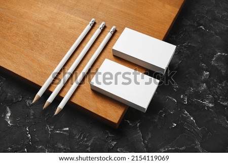 Blank business cards and pencils. Template for graphic designers portfolios.