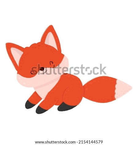 Illustration of a funny little fox with closed eyes. Vector illustration of a cute animal. Cute little illustration of fox for kids, baby book, fairy tales, covers, baby shower invitation, textile.