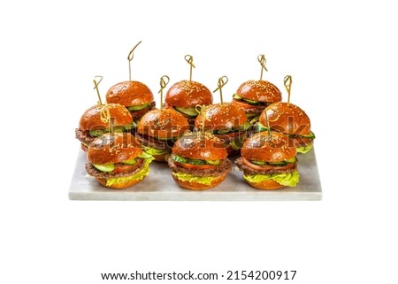 mini beef burgers of whole grain bread  Royalty-Free Stock Photo #2154200917