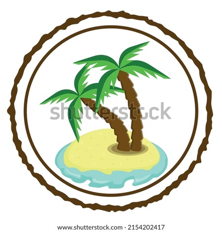 Tropical island with trees palm with coconut frame