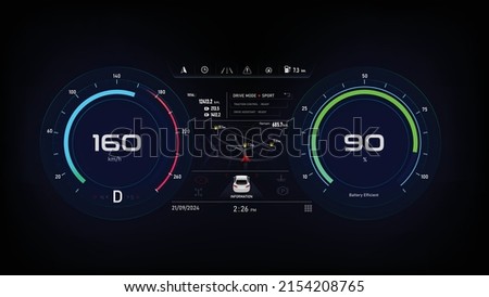 EV Car panel, Electric vehicle car dashboard design element elegant and simple style for alternative sustainable clean power and futuristic transport concept, Circle speedometer of the car Royalty-Free Stock Photo #2154208765