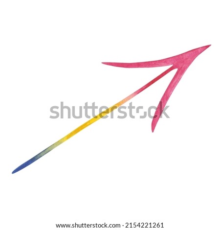 Watercolor illustration hand painted colorful arrow showing the way, direction on the road. Sign in pink, yellow, blue colors. Isolated on white background clip art element for posters, banners