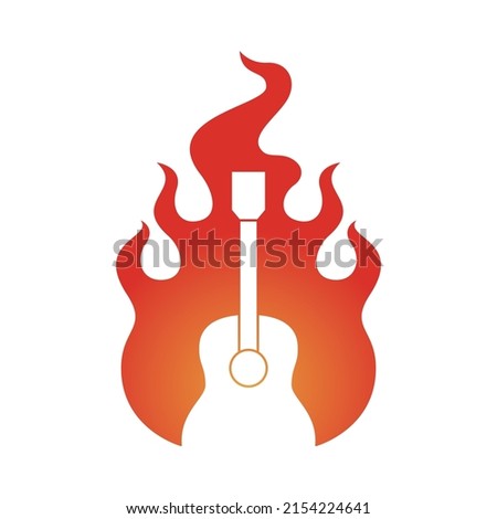 Silhouette logo of acoustic guitar inside a fire