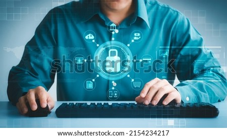 cybersecurity concept Global network security technology, business people protect personal information. Encryption with a key icon on the virtual interface. Royalty-Free Stock Photo #2154234217