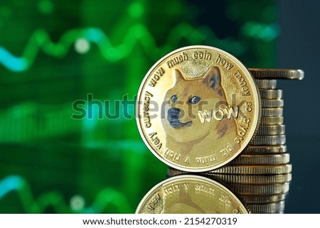 Dogecoin cryptocurrencies and graph statistic background Royalty-Free Stock Photo #2154270319