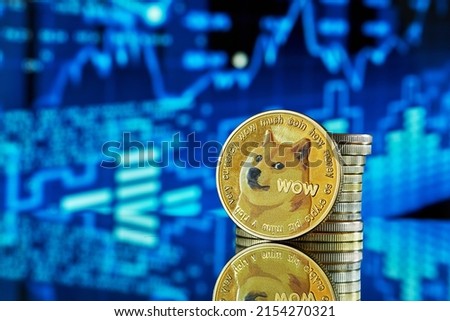 Dogecoin cryptocurrencies and graph statistic background Royalty-Free Stock Photo #2154270321