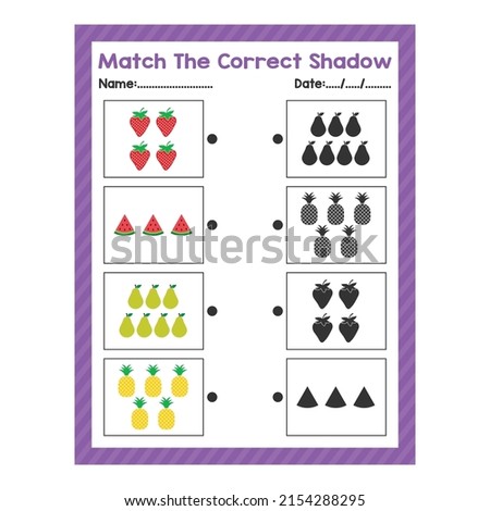 Match The Correct Shadow Kindergarten Pre K count and match game beginning counting math worksheet for preschool kids activity sheet Back to School