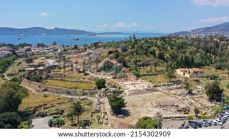Aerial drone photo of iconic archaeological site and Sanctuary of Ancient Elefsina mainly known for the Great Mysteries - the Eleusinian Mysteries, Attica, Greece Royalty-Free Stock Photo #2154302909
