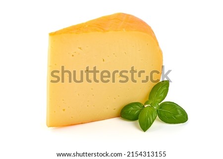Hard Dutch gouda cheese, isolated on white background Royalty-Free Stock Photo #2154313155