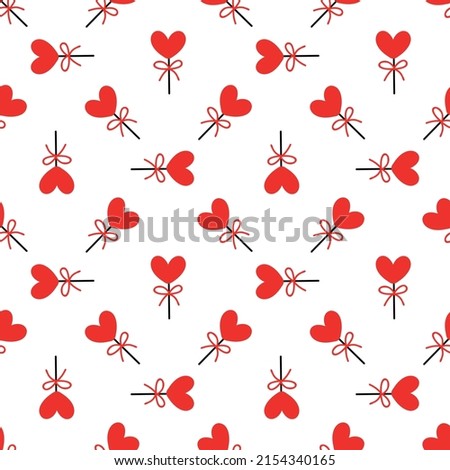 Seamless background with lollipops on a stick in the shape of a heart. pattern on valentines day. Vector illustration