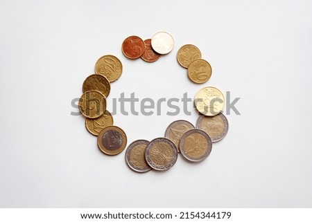 Euro coins of different value in circle isolated on white background