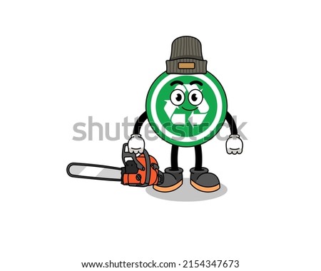 recycle sign illustration cartoon as a lumberjack , character design
