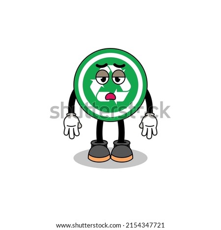 recycle sign cartoon with fatigue gesture , character design
