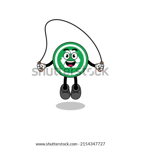 recycle sign mascot cartoon is playing skipping rope , character design