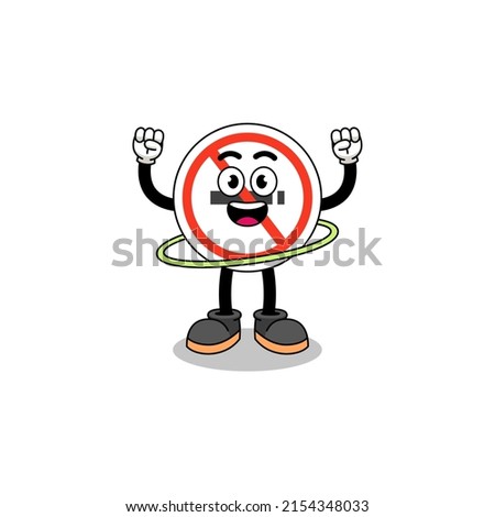 Character Illustration of no smoking sign playing hula hoop , character design