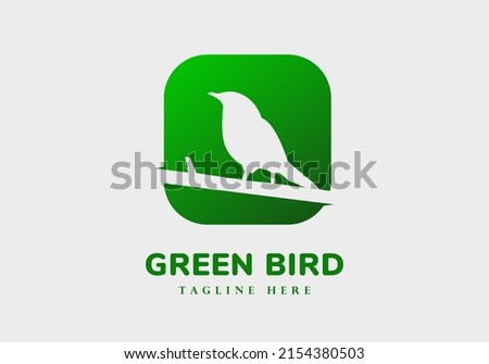 Bird logo on green background.