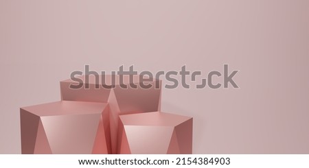 3D render geometric podium. Rose gold hexagon cube, Pink square podium in pink background. Concept scene stage showcase, product, promotion sale, banner, presentation, cosmetic. 3D rendering.