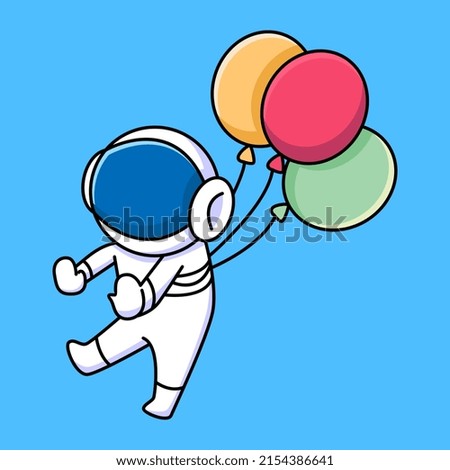 cute astronaut flying with air balloon cartoon design