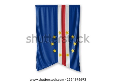 Cabo-Verde flag hang on a white wall background. - image.
