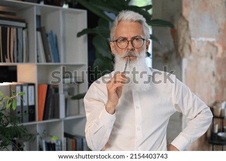 Confident pensive mature business man in modern office