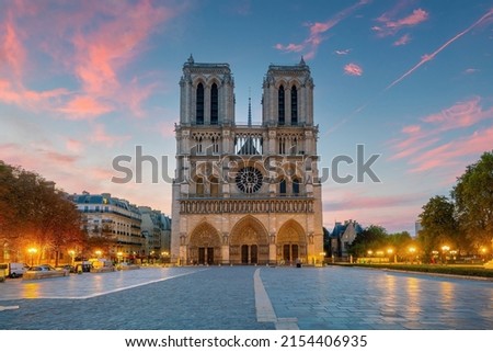 Notre Dame de Paris cathedral in Paris France at sunrise Royalty-Free Stock Photo #2154406935