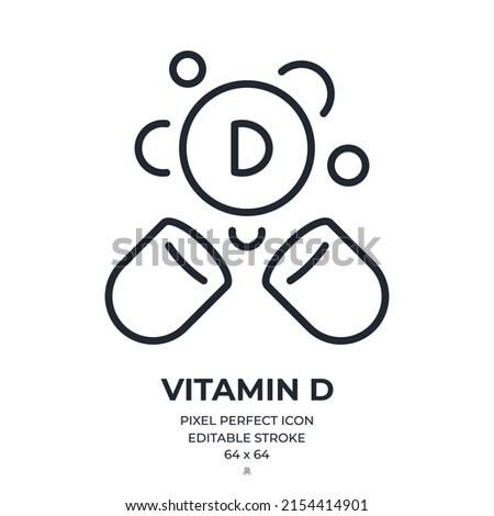 Vitamin D editable stroke outline icon isolated on white background flat vector illustration. Pixel perfect. 64 x 64. Royalty-Free Stock Photo #2154414901