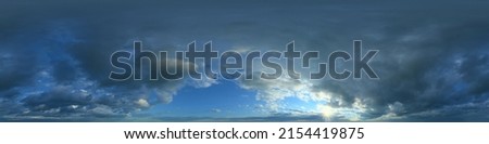 Seamless hdri panorama 360 degrees angle view blue sky with beautiful fluffy cumulus clouds with zenith for use in 3d graphics or game development as sky dome or edit drone shot. clear blue sky hdr.