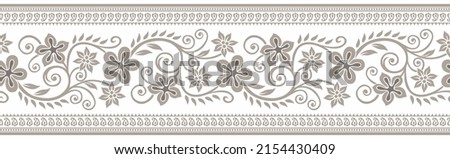 Ornamental flower border with paisley and tribal design elements Royalty-Free Stock Photo #2154430409
