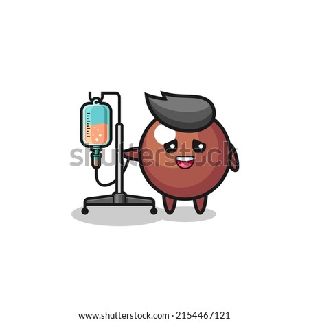cute chocolate ball character standing with infusion pole , cute design