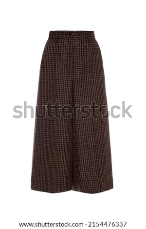 Ghost mannequin, Brown women's luxury Classic Long Maxi Skirt culottes Pant divided skirt. Checked Wool Trousers Pants without human model isolated on white background, mock up, 3d voluminous cloth Royalty-Free Stock Photo #2154476337