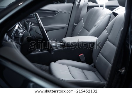Car Interior Driver Side View. Modern Car Interior Design. Royalty-Free Stock Photo #215452132