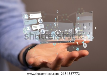 Man's hands with 3D concepts of connection between people