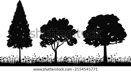 growing trees silhouette, on white background, isolated