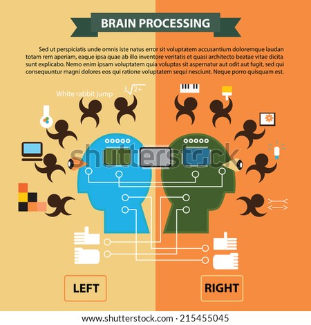 Left and right brain processing left and right cerebral function and analytical thinking concept 