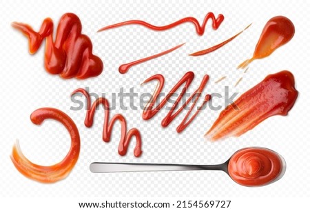 Set different drops of ketchup. Vector illustration. Royalty-Free Stock Photo #2154569727