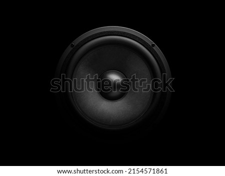 Beautiful powerful sound speaker close-up on a dark background. Royalty-Free Stock Photo #2154571861