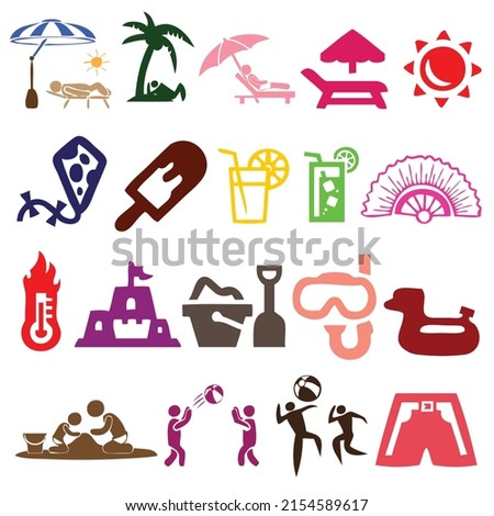 Summer beach, set of vector icons. Set of cute summer icons.