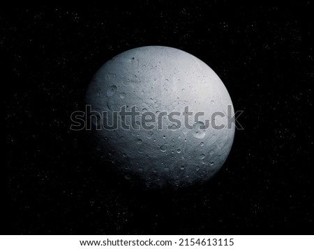 Stone Planet With Craters Of Meteors Isolated On Black Background. Dwarf planet, planetary satellite. 