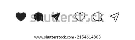 Set with a black social network icon. Heart, comment, send icons. Vector line illustration. Ui symbol. EPS10 Royalty-Free Stock Photo #2154614803