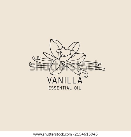 Vector packaging design element and icon in linear style - vanilla oil - healthy vegan food. Logo sign Royalty-Free Stock Photo #2154615945