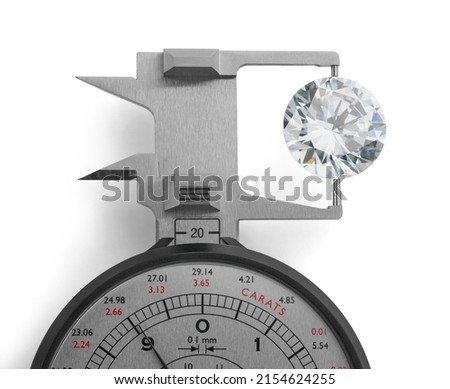 Big Round Diamond Measured in Gauge for mm Size. Diamond Size Instrument Tool.  Royalty-Free Stock Photo #2154624255