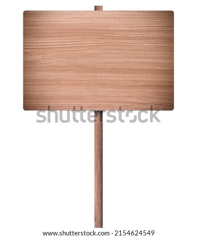 Simple wooden signpost made of natural wood with single pole