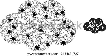 Mesh polygonal powder cloud icon illustration in lockdown style. Abstraction is based on powder cloud icon with black virus elements.