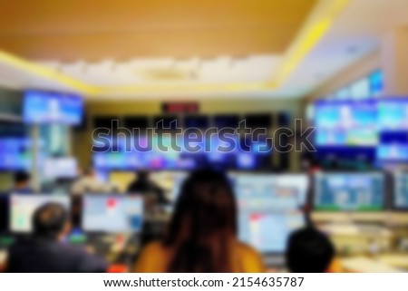 Blur image video switch of Television Broadcast, working with video and audio mixer, control broadcasts in recording studio. 